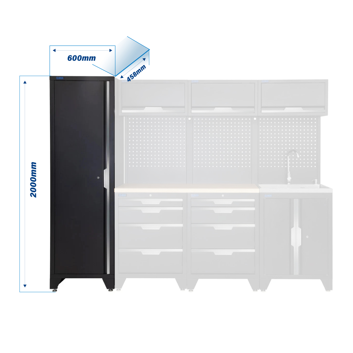 SGS 10pc Modular Garage Storage | 8 Drawers | Plywood Worktop | Tall Single Cabinet | Sink Unit | 3x Upper Cabinets
